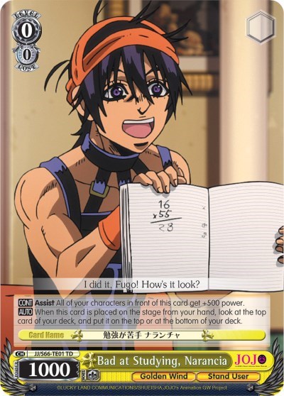 Bad at Studying, Narancia JJ/S66-TE01 TD
