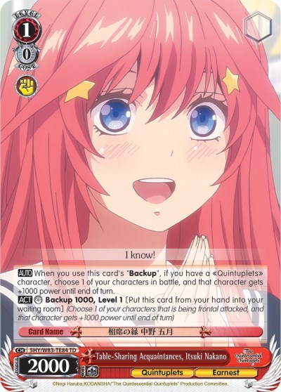 Table-Sharing Acquaintances, Itsuki Nakano 5HY/W83-TE84 TD