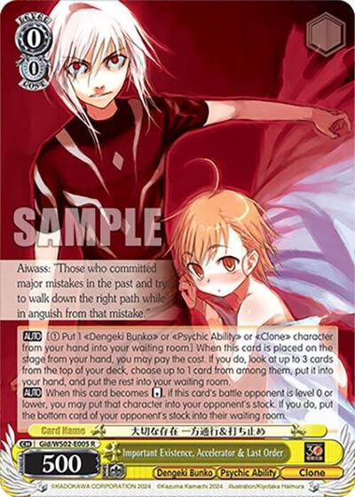 Important Existence, Accelerator & Last Order Gid/WS02-E005 R